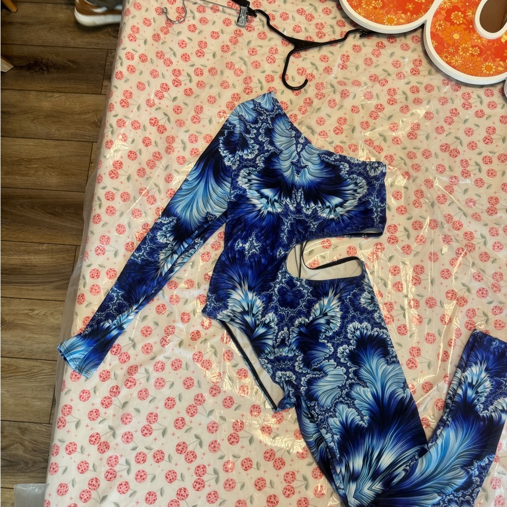 Blue Floral Women's Bodysuit